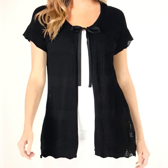 WOMAN WITHIN 100% Cotton Knit Cardigan Top Short Sleeve Black Plus Size 4X - Picture 1 of 16